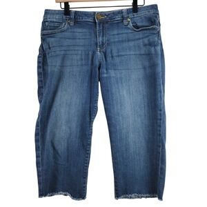 KUT from the Kloth Natalie Crop Jeans Distressed Frayed Hem Blue Denim Size 12